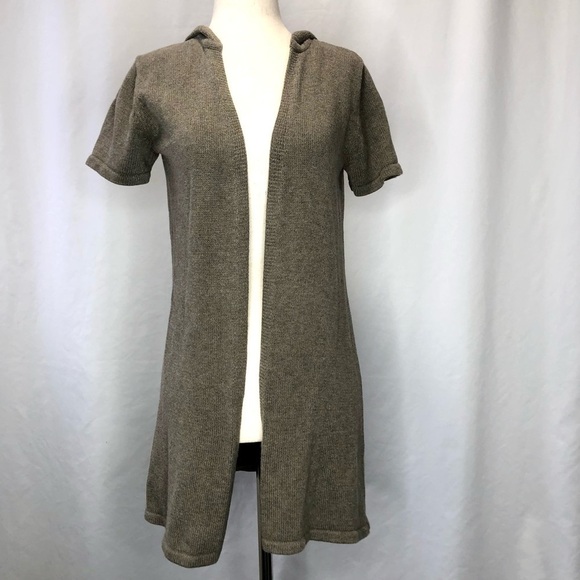 Pure Jill 100% cotton tunic length open front short sleeved hoodie sweater XS - Picture 1 of 8